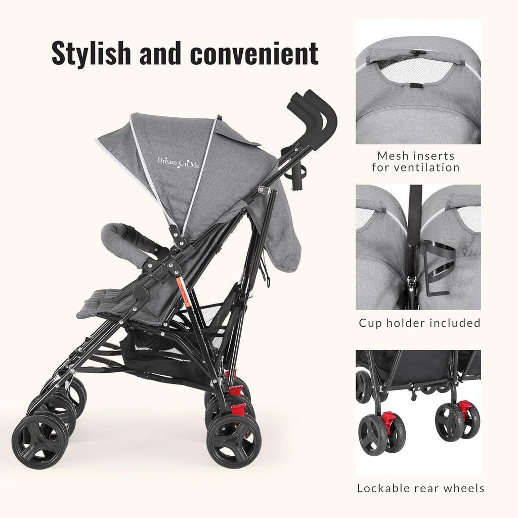 On Me Volgo Side-by-Side Twin Umbrella Toddler Stroller, Grey