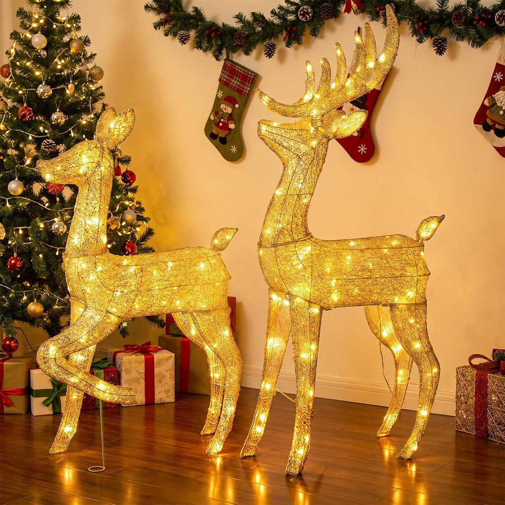 Lighted Christmas Reindeer Decor Outdoor 2Pcs Light Up Deer Set Decorations
