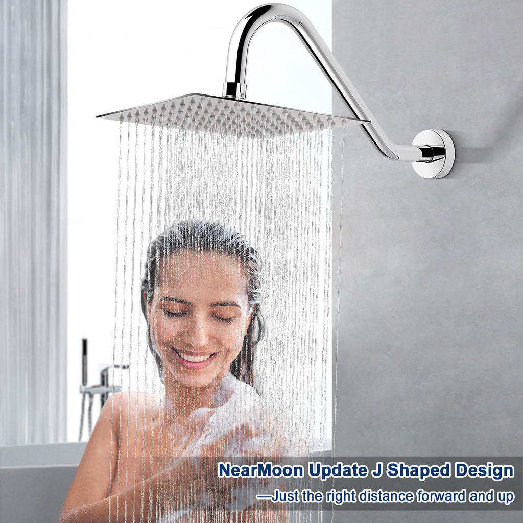 J Shaped Shower Extension Arm, Stainless Steel Shower Head Height Extender with Flange, Riser Pipe Design for Cozy