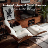 Modern Reading Chair and Ottoman — White Leather