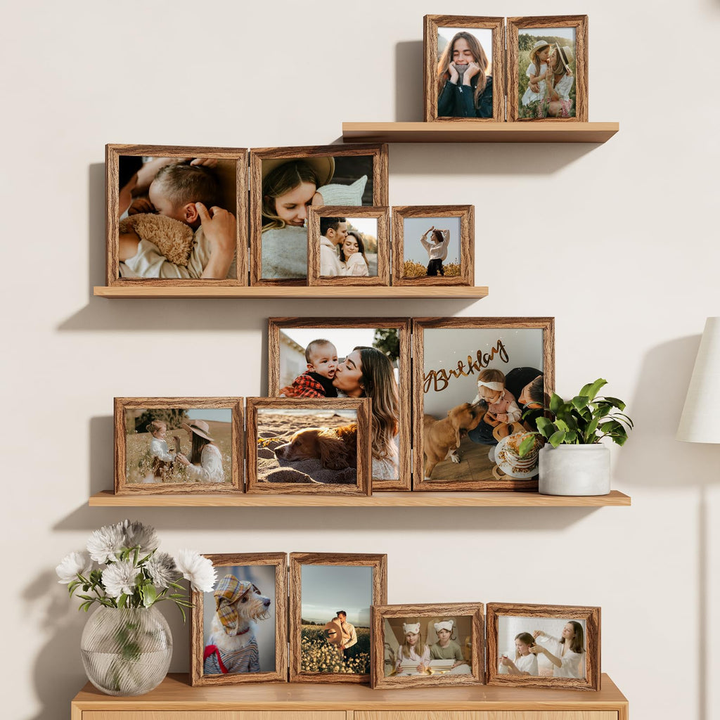 8x10 Double Picture Frame, Hinged 2 Photo Frames, Rosewood