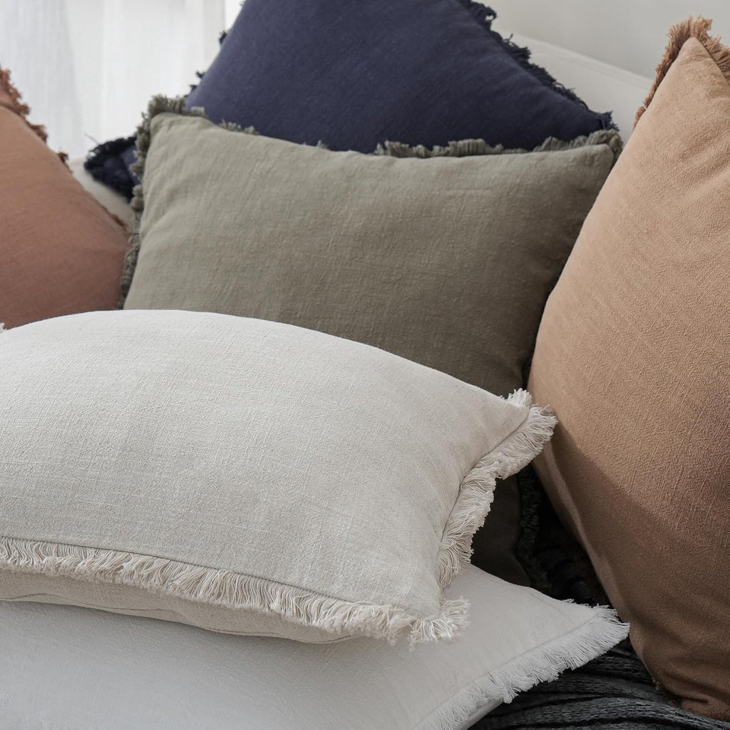 Set of 2 Decorative Linen Fringe Throw Pillow Covers Cozy Boho Farmhouse Cushion Cover with Tassels Soft Accent