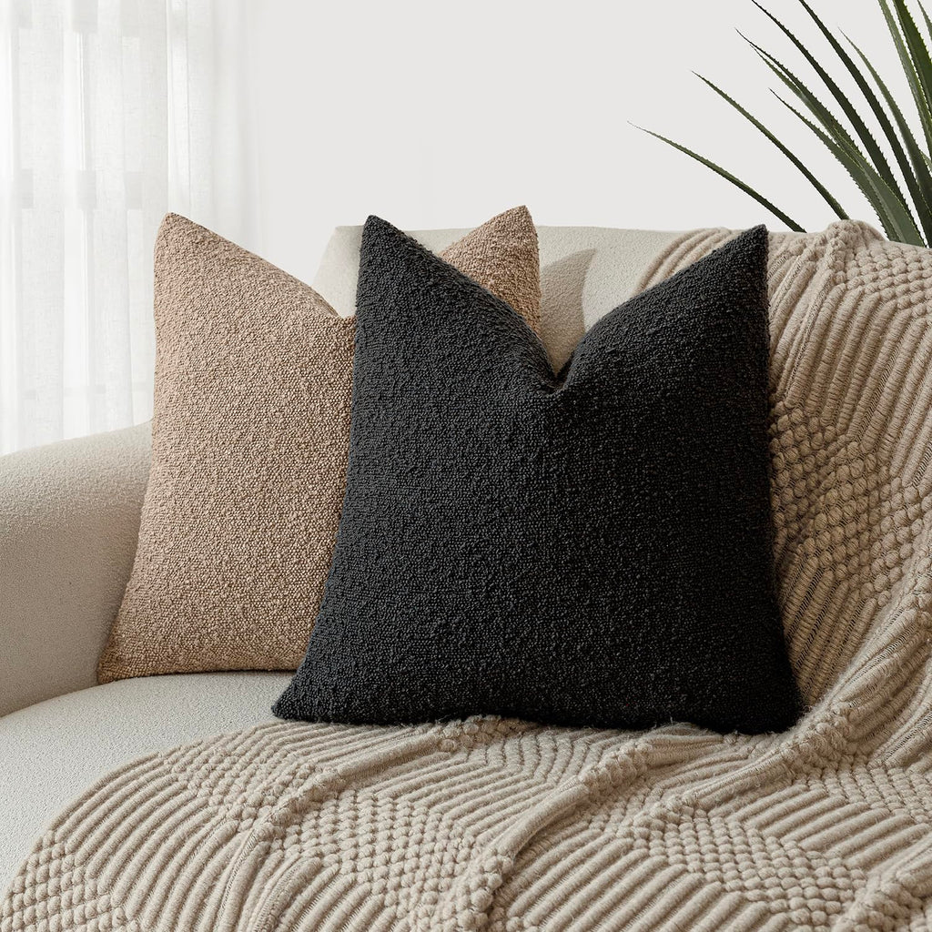 Decorative Textured Boucle Throw Pillow Covers Accent Solid Pillow Cases Neutral Soft Cozy Couch Cushion Case for