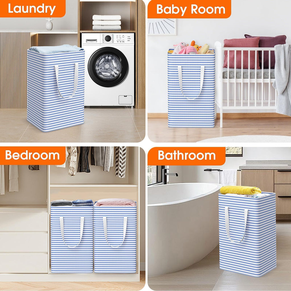 3-Pack Laundry Basket, Collapsible Laundry Hampers, 88L, Blue
