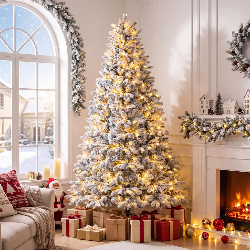 7 FT Snow-Flocked Pre-Lit Half Christmas Tree for Wall Corner