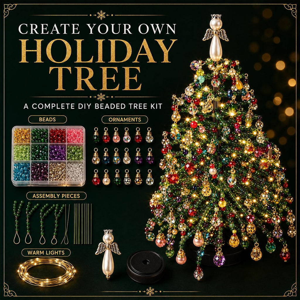 DIY Beaded Christmas Tree Kit for Adults, 3D Crystal Bead Holiday Craft Set with Colorful Beads, Ornament Charms