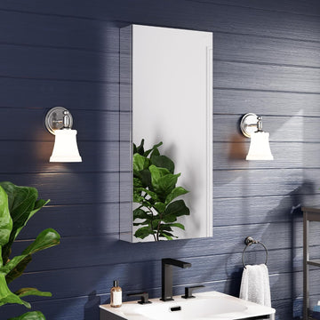 16" x 36" Medicine Cabinet with Mirror, Bathroom Mirror Cabinet | Anodized Chrome Aluminum Frame, Adjustable Shelves