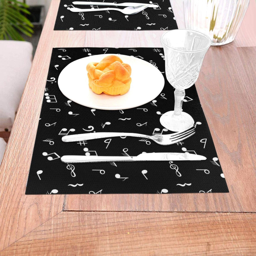 Music Notes Placemats Set of 4 Musicial Lover Dining Table Mats Washable Black Place Mats Dinner Parties Wedding