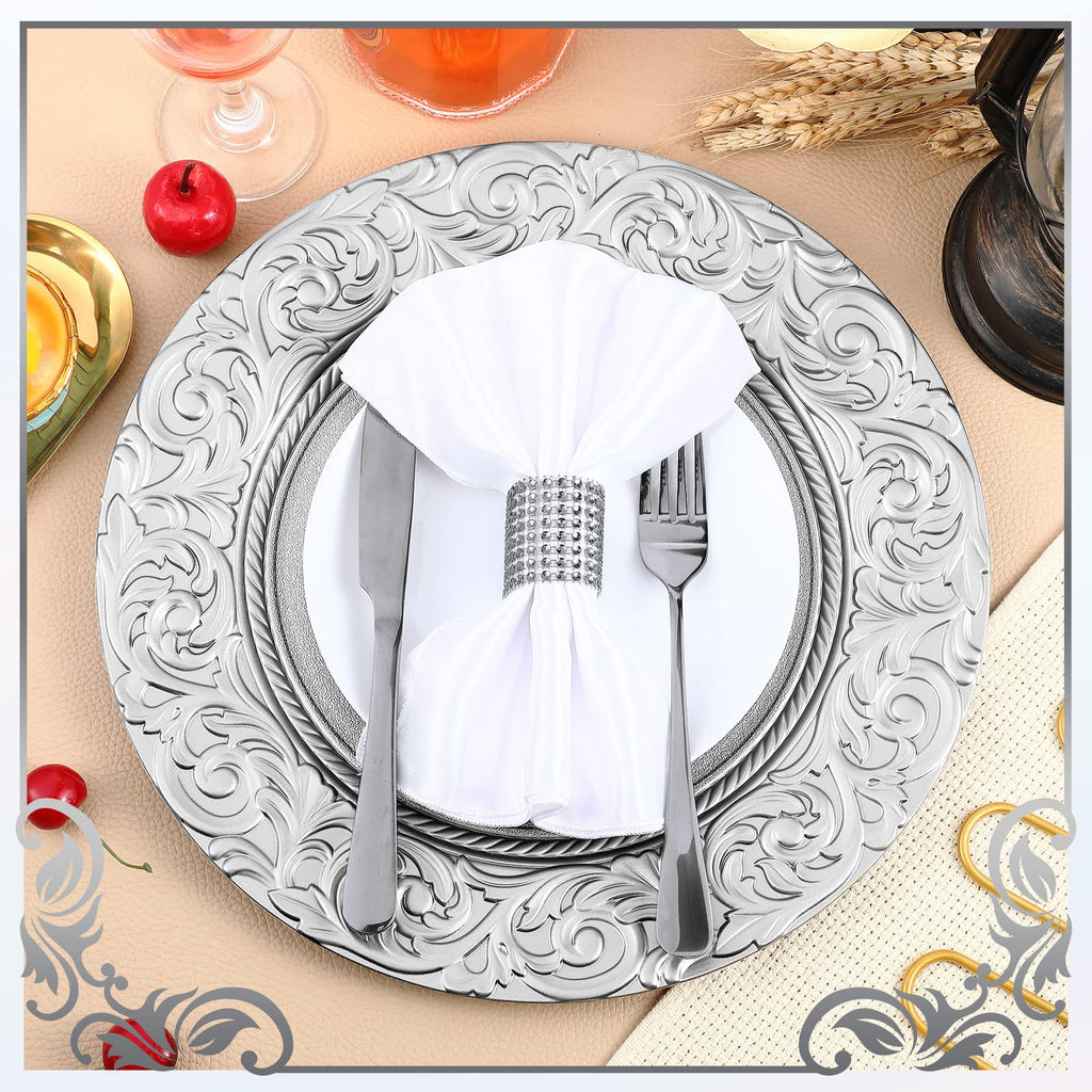 24 Pcs Silver Charger Plates Bulk 13'' Antique Plastic Chargers