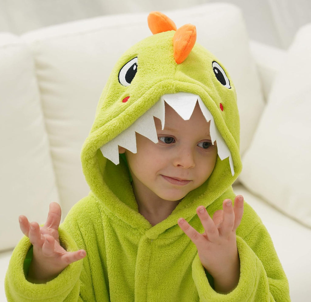 Boys Girls Bathrobe Kids Toddler Cartoon Dinosaur With Tail Hooded Sleep Robe