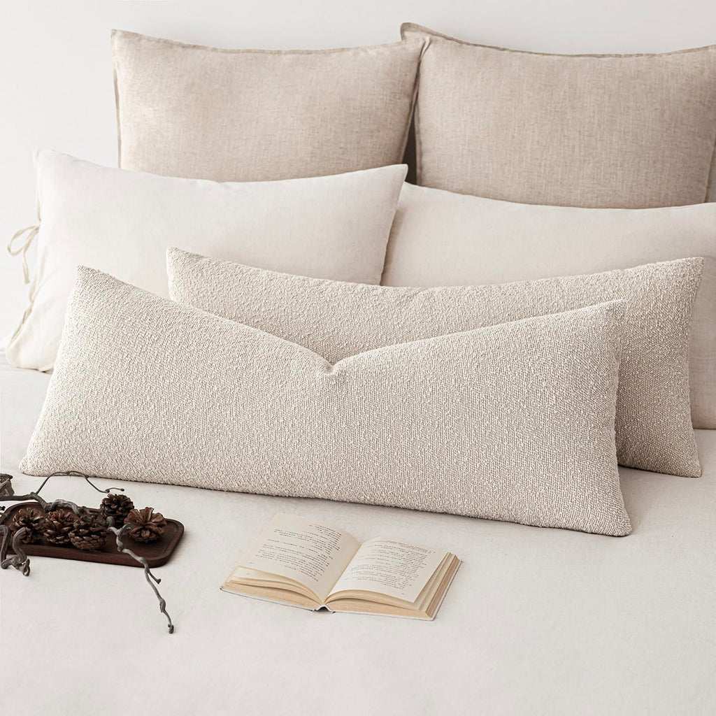 Decorative Textured Boucle Throw Pillow Covers Accent Solid Pillow Cases Neutral Long Body Lumbar Couch Cushion Case