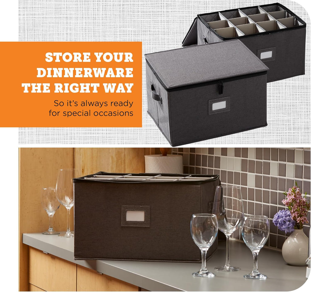 Wine Glass Storage Containers, Hard Shell Organizer for Stemware and Glassware Sets, Stackable Wine Glass Storage Box