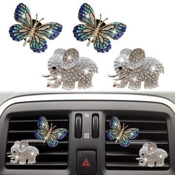 Bling Butterfly Air Vent Clips, 4 Pcs Crystal Elephant Air Fresheners, Diffuser Rhinestone Decoration Cute Interior