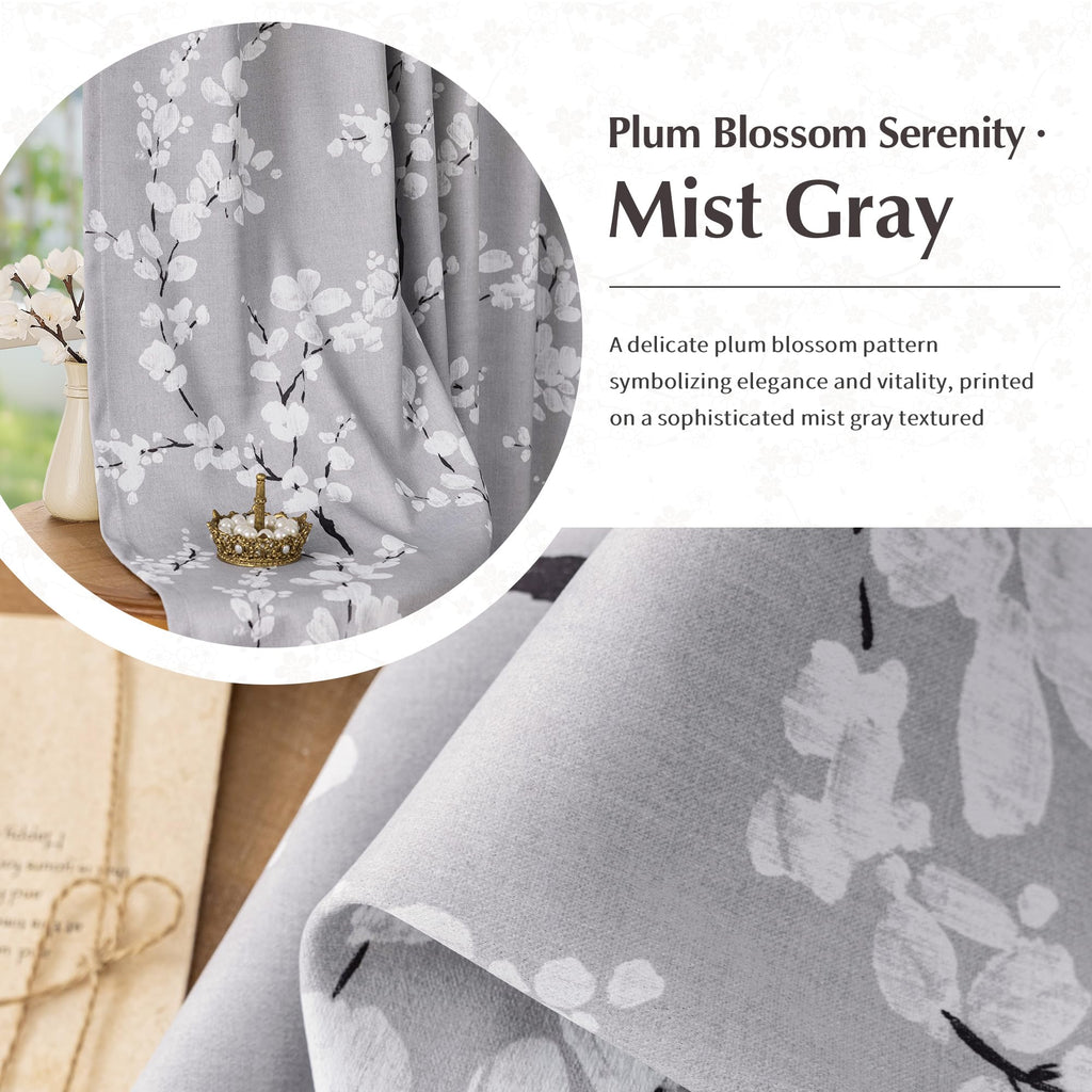 Grey Blackout Floral Curtains, 63 Inches, 2 Panels