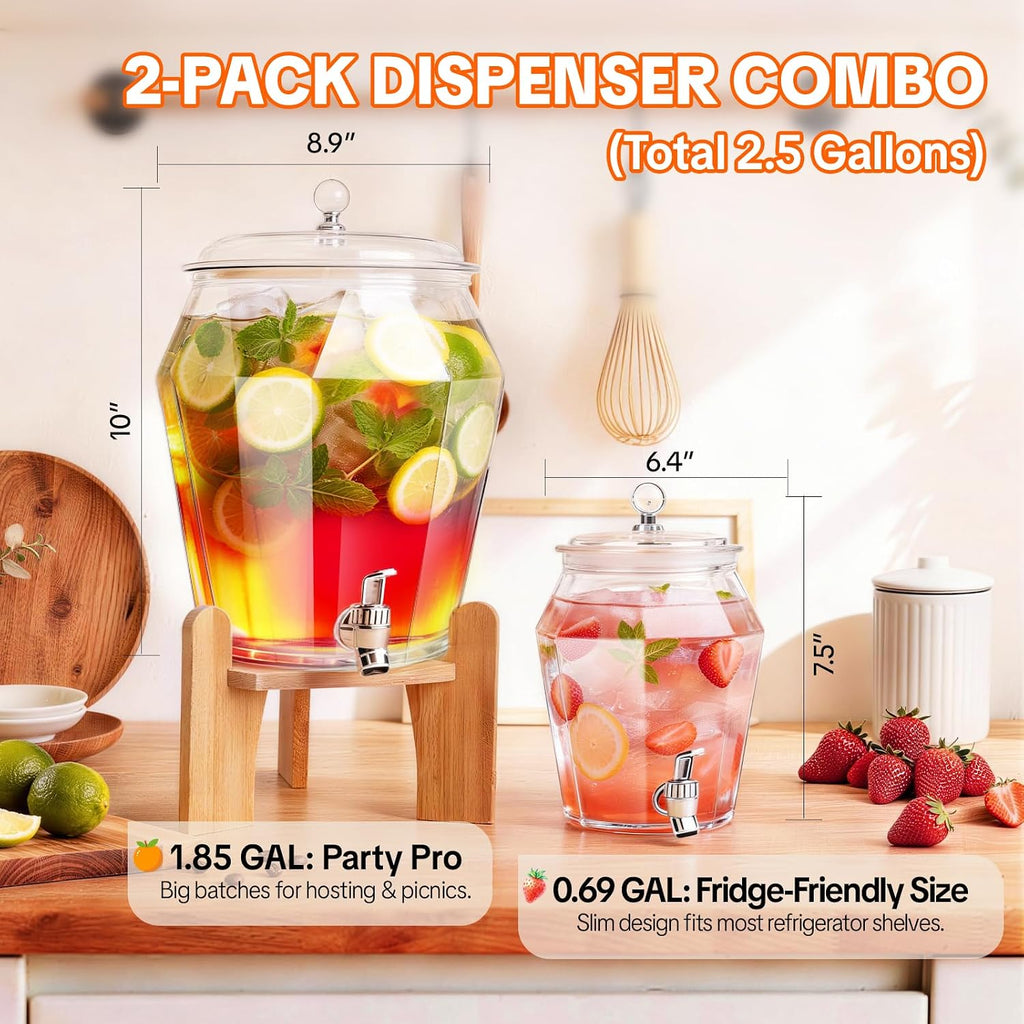 Drink Dispenser Set, (1.85 & 0.69 Gal) 2.5 Gallon Capacity - Set of 2