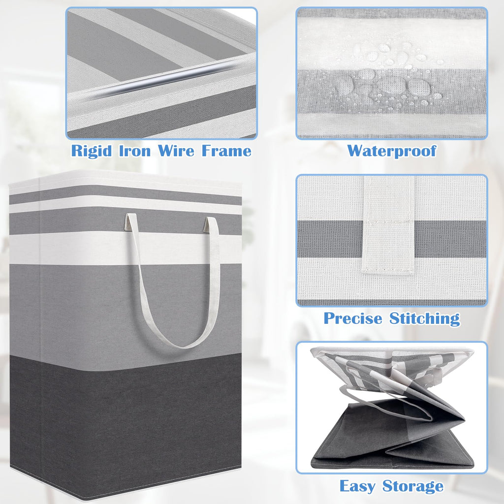 3-Pack Laundry Basket, Collapsible Laundry Hamper, Grey, 100L