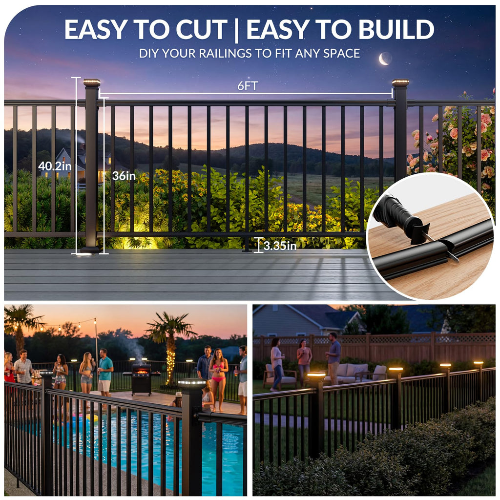 3 Pack 36 in x 6 ft Modular Aluminum Deck Railing Kit with Light