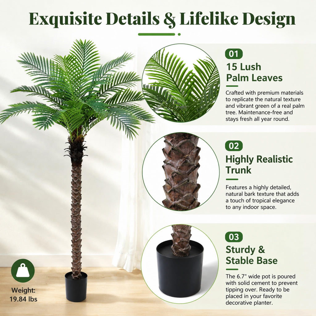6FT Artificial Phoenix Palm Tree, Faux Coconut for Indoor Outdoor