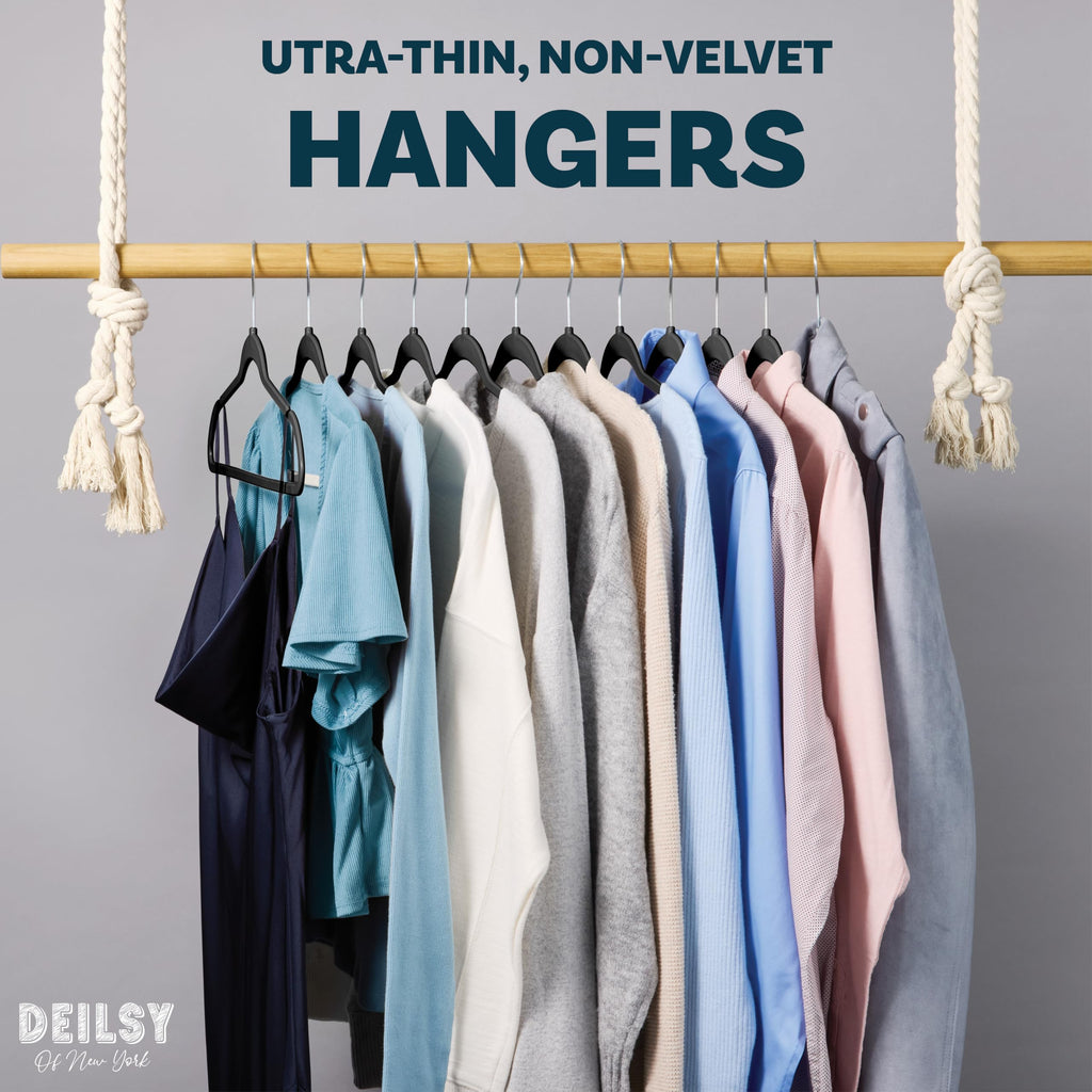 TM Non-Velvet Black Plastic Hangers Slim Hangers 50 Pack for Closet