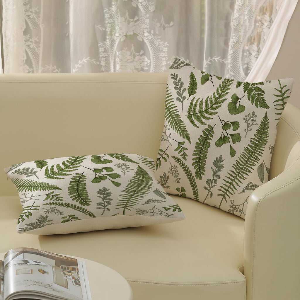 Sage Green Spring Pillow Covers 20x20 Inch 2 Pcs Vintage Leaf Plant Decor Throw Pillows Tropical Botanical Leaves