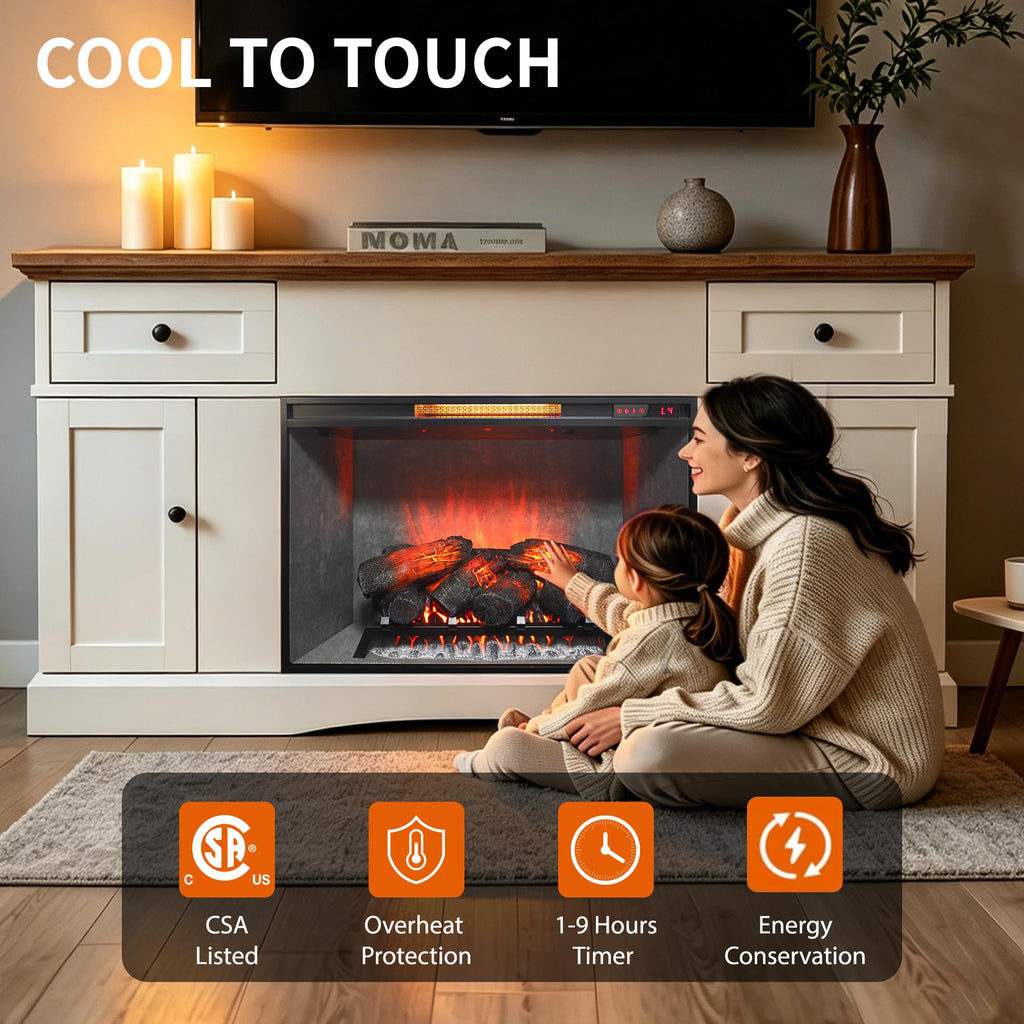 33" Electric Fireplace Insert, Weathered Concrete Finish, 1500W Fireplace Heater, Adjustable Flame Colors &