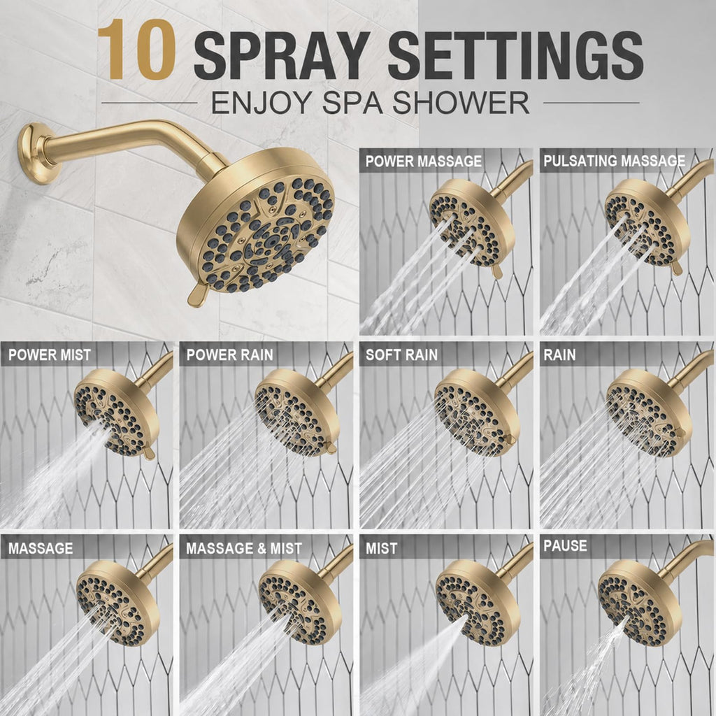 10-Setting Champagne Gold Rain Shower Head