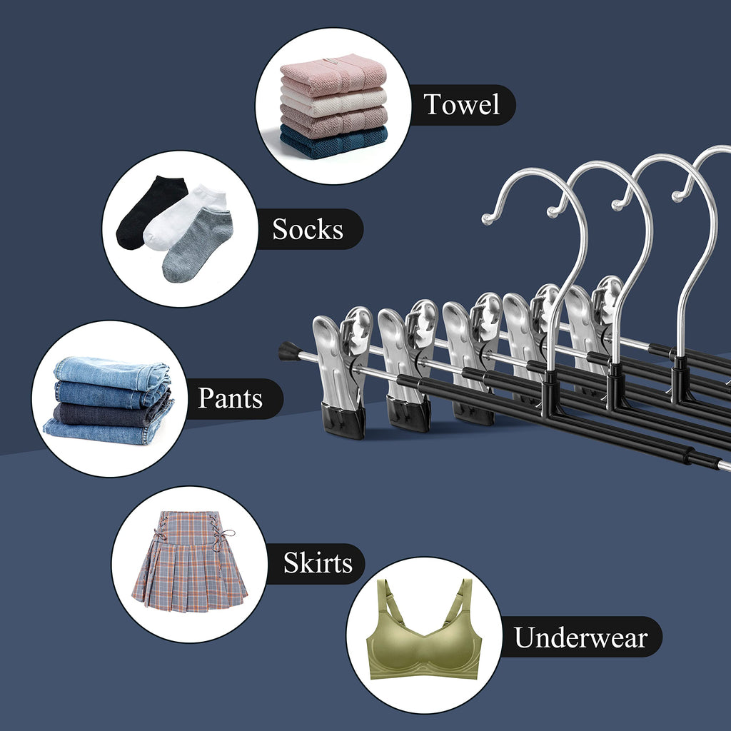 Pants Hangers with Clips Skirt Hangers 14 Inch 10 Pack, Black