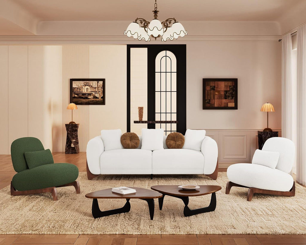 Morden Fort Modern Cloud Couch - 3 Seater Sherpa Boucle Sofa with Wood Legs