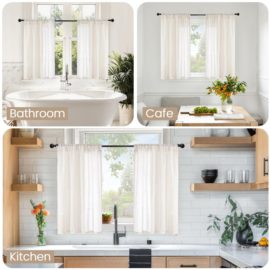 Short Linen Curtains 48 Inches Long for Cafe Kitchen Over Sink