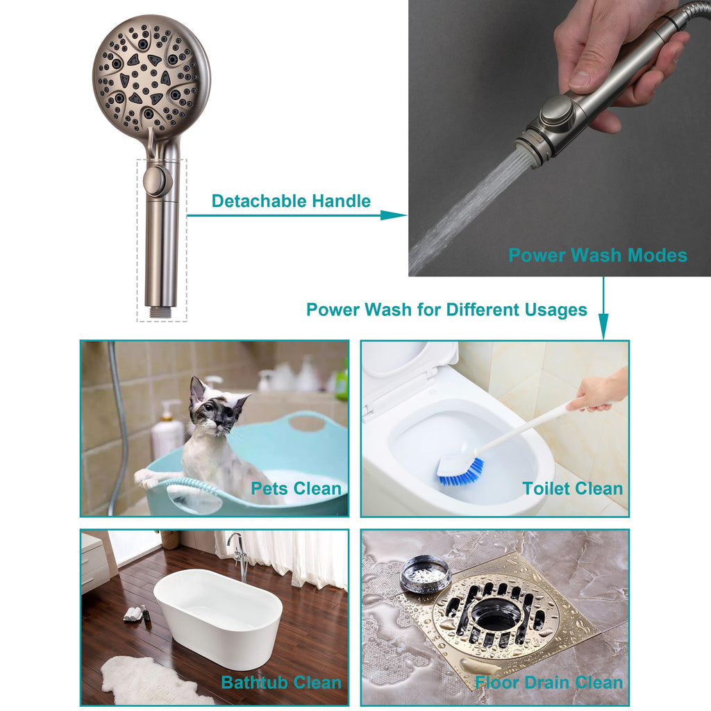 Brushed Nickel Shower Heads Handheld with On Off Switch,8-Mode High Pressure Shower Wand with 79In Stainless Steel