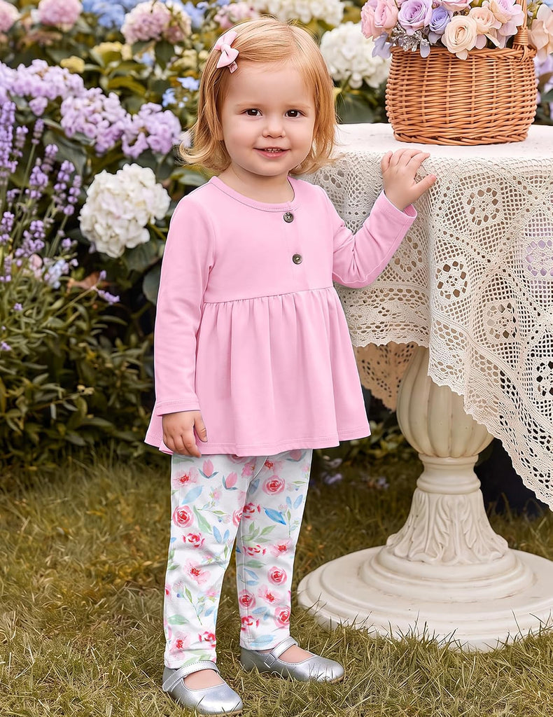 Baby Girl Clothes 2 Piece Fall Ruffle Hem Top and Leggings Sets