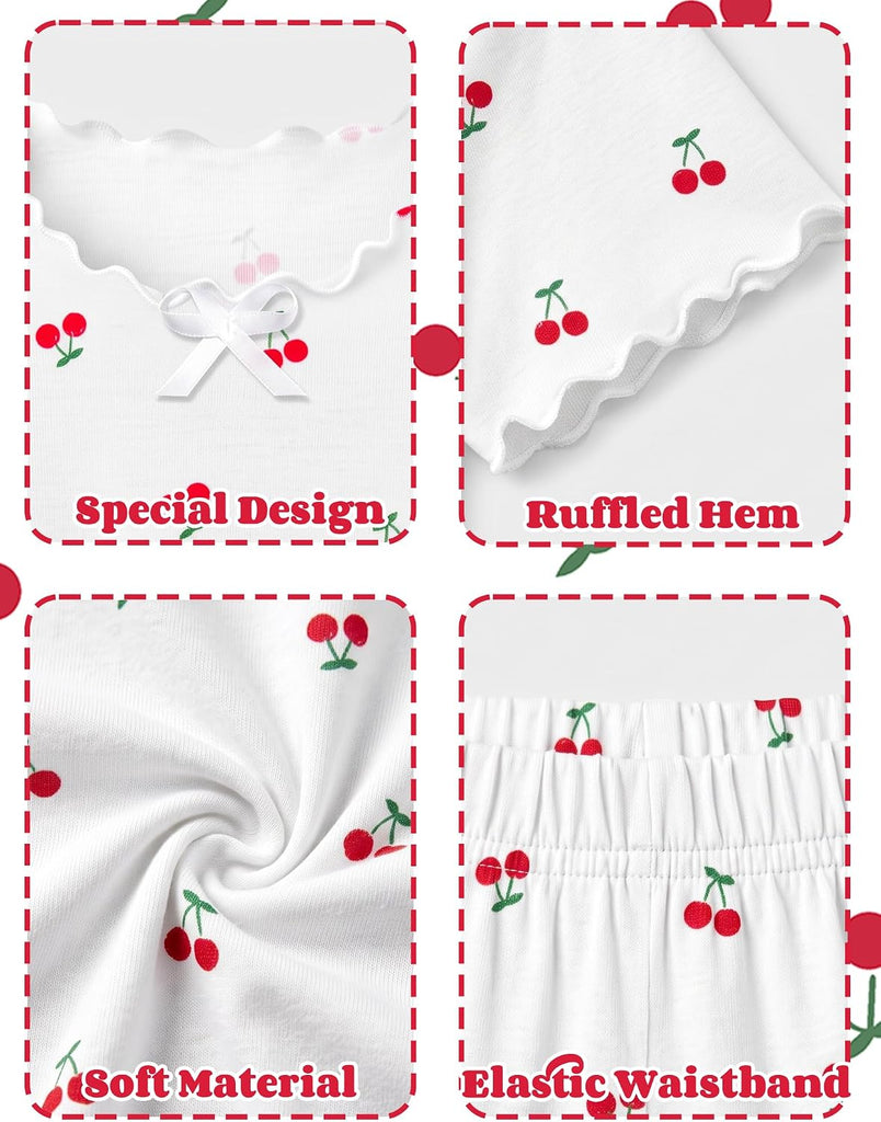 Girls Pajamas Short Sleeve Long Pant Sleepwear Soft Shirring Pjs
