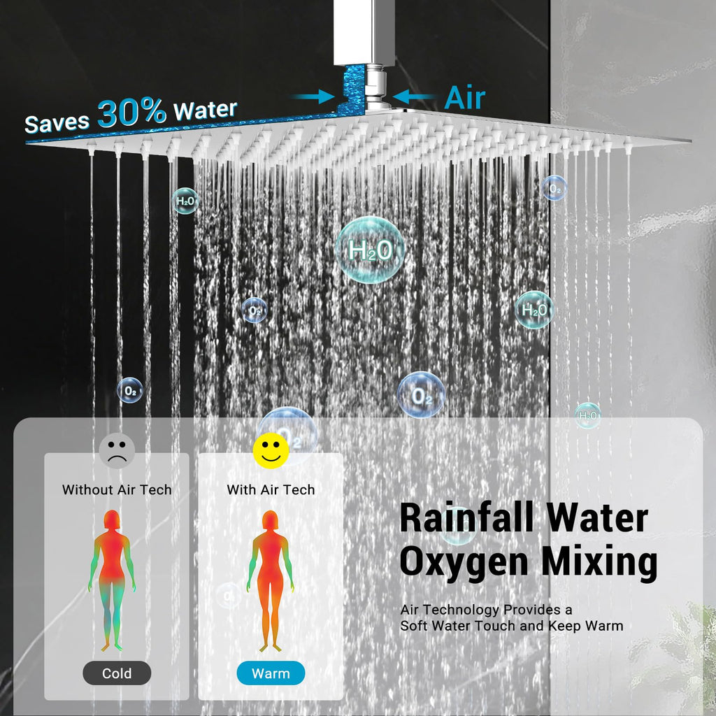 10" Square Ceiling Rain Shower Faucet Set, Chrome