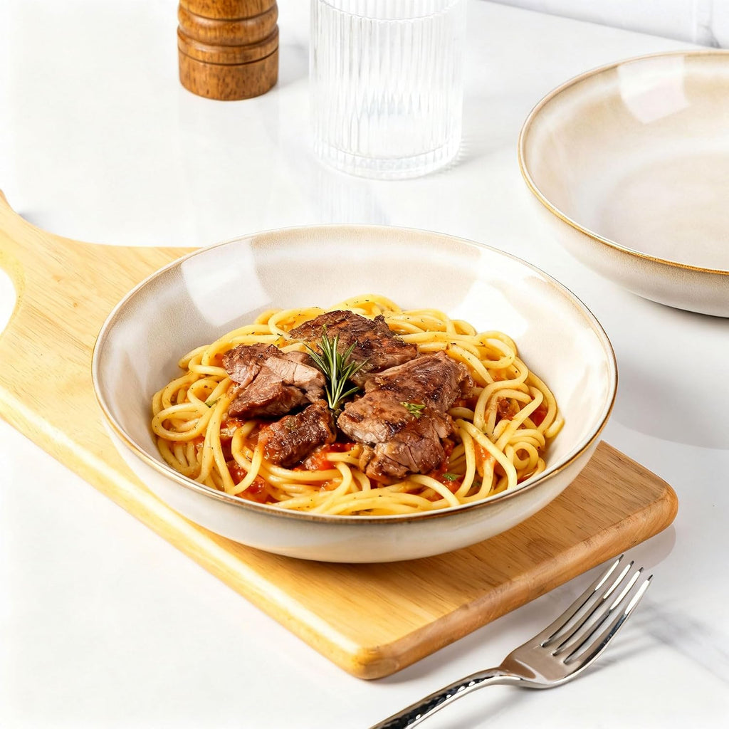8.5'' Ceramic Pasta Bowls Set of 4, 36oz Large Stoneware Bowls Set | Large Dinner Serving Bowls Set, Wide Bowl Plate