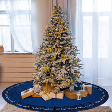 72 Inch Velvet Christmas Blue Tree Skirt (Classical Style)