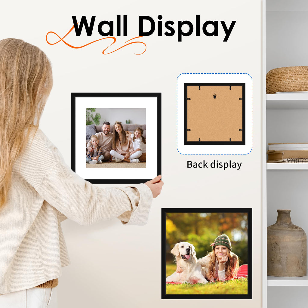 12x12 Picture Frame Set of 4, Photo Frame with HD Plexiglass, Display Pictures 8x8 with Mat or 12x12 Without Mat