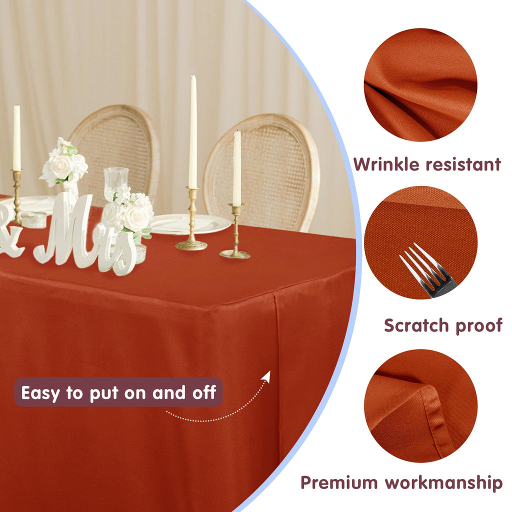 Fitted Fall Tablecloths For 4 Foot Rectangle Tables, Vendor Booth 2 Pcs Rust
