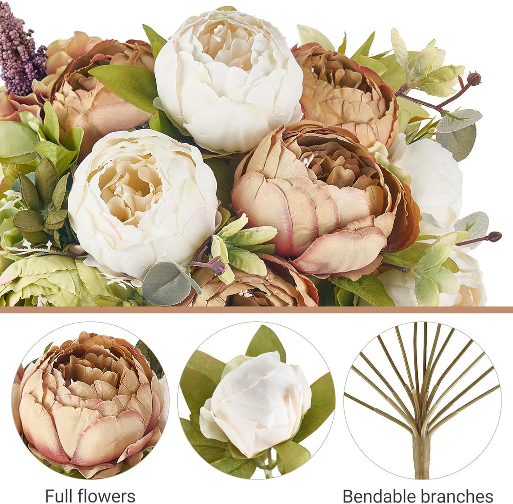 Peonies Artificial Flowers, 13 Stems Faux Peonies Real Touch 2 Pack - Set of 2