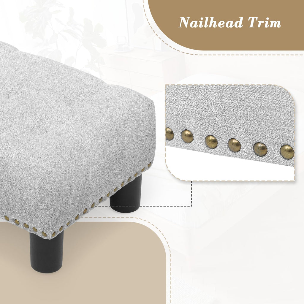 Small Foot Stool Ottoman with Storage, Rectangular Mini Ottoman with Legs Tufted Ottoman Foot Rest Stool Upholstered
