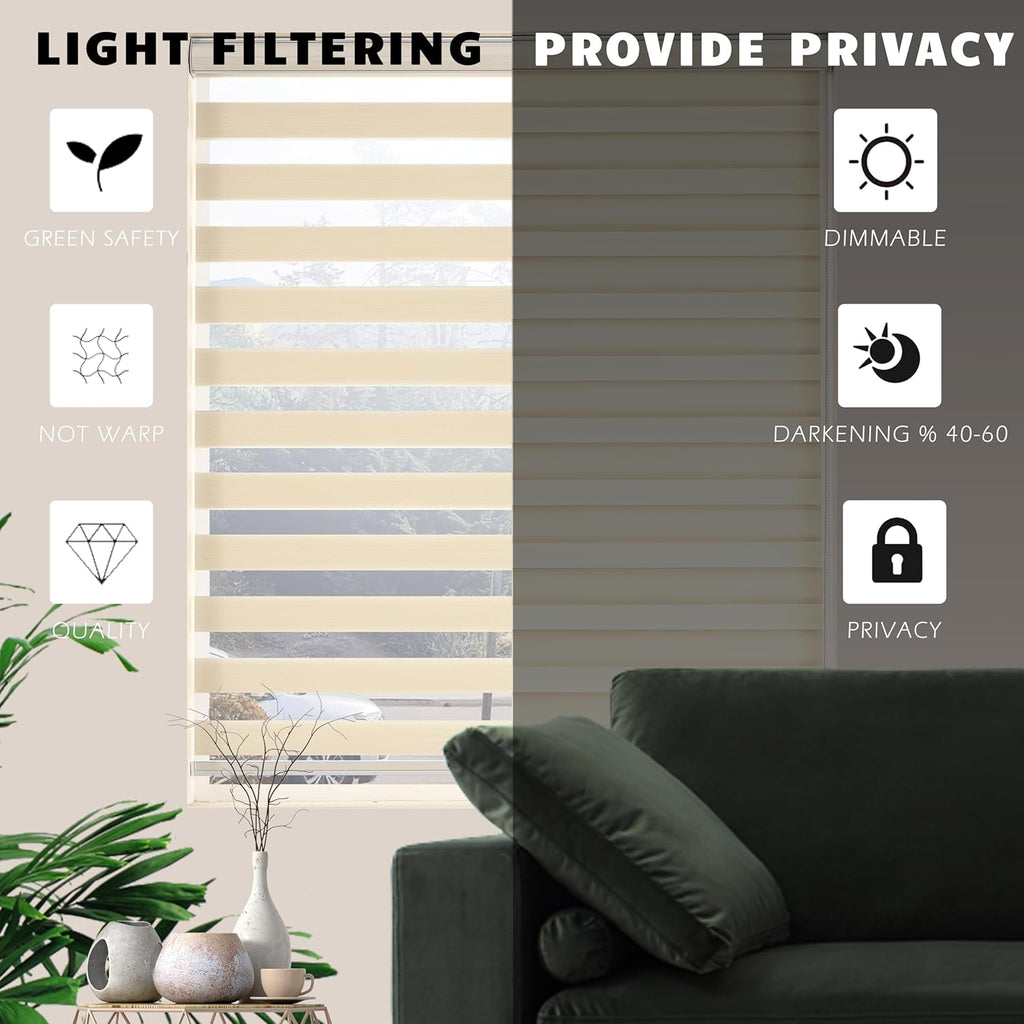 Custom Zebra Blinds for Windows Light Filtering Dual-Layer Window Shades for Privacy Free-Stop Sheer Shades Roller