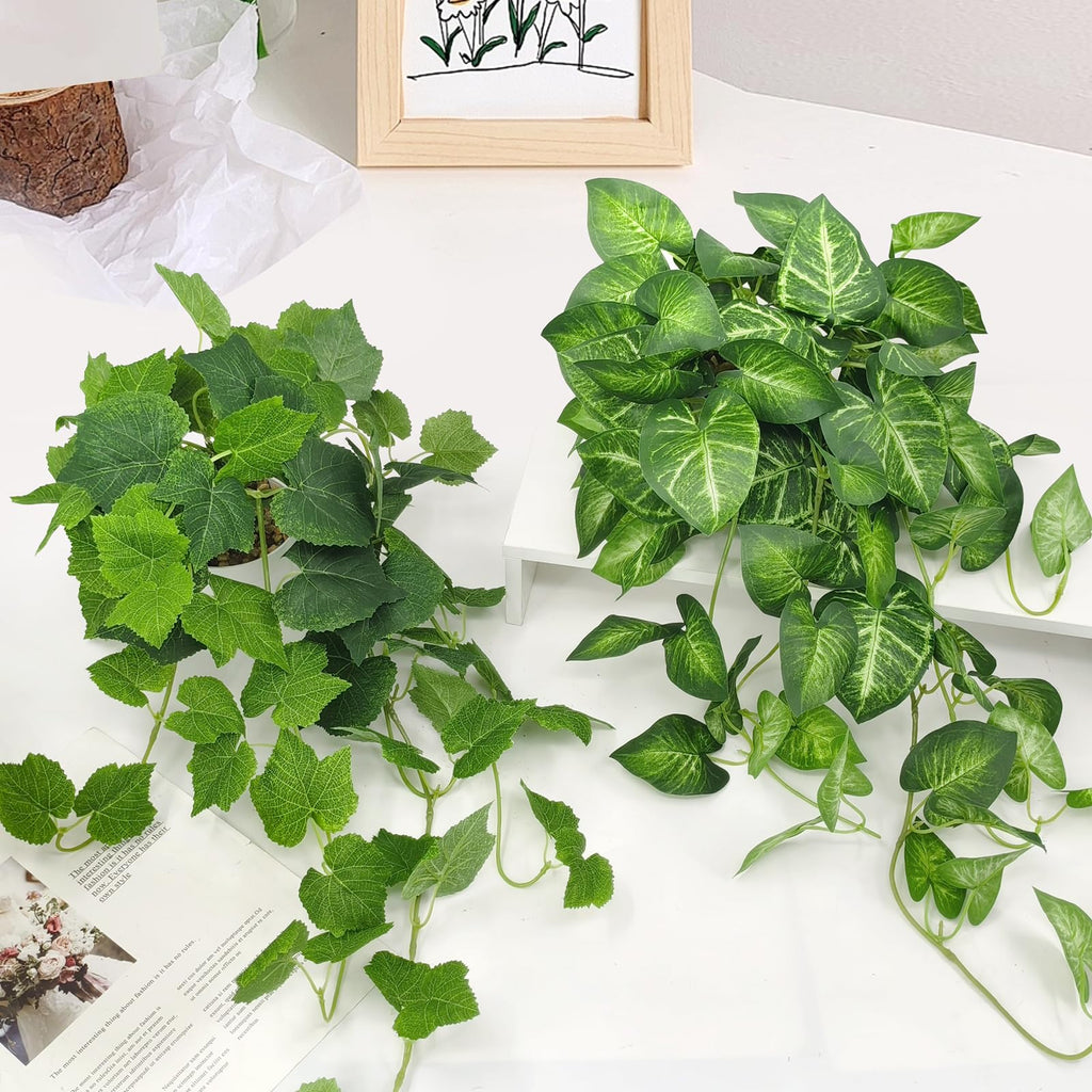 2 Pack Artificial Hanging Plants with White Pots 26.8''