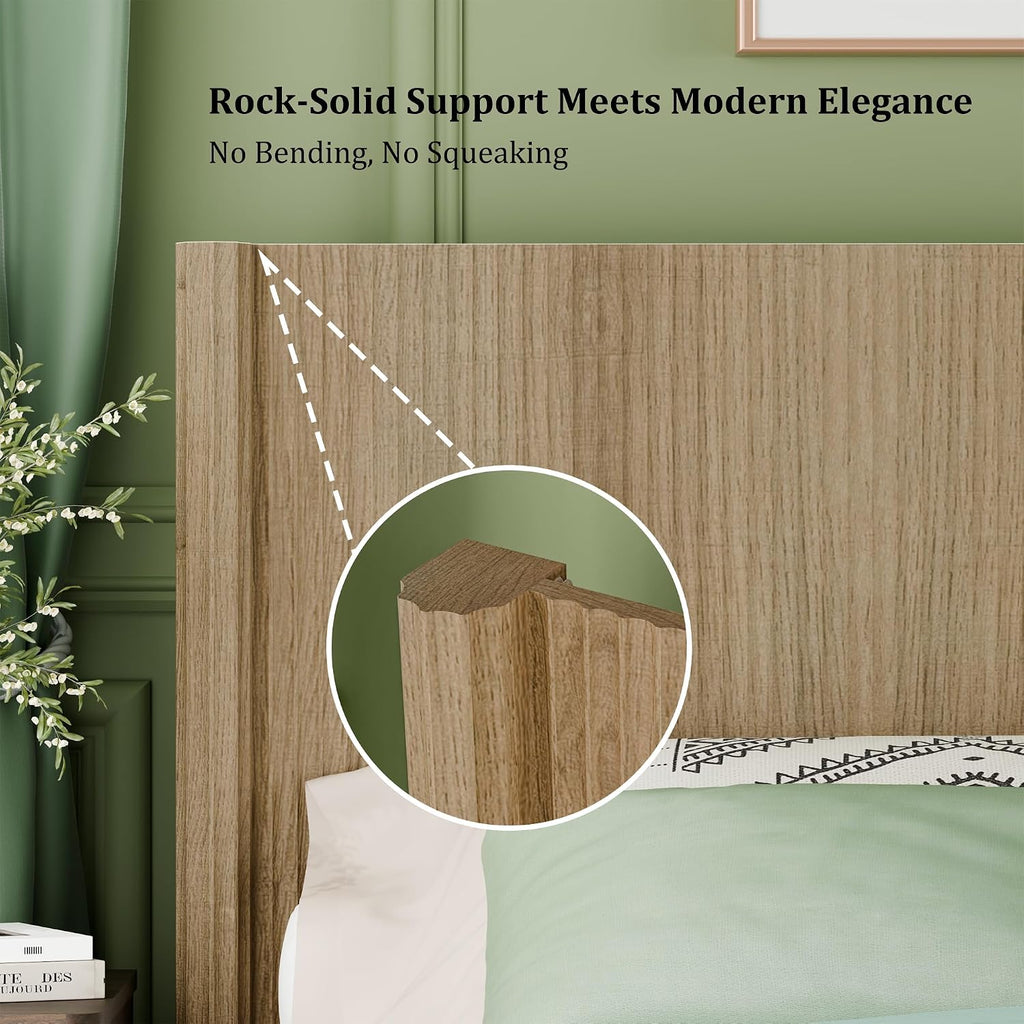 King Headboard Only, Modern Fluted Wall-Mounted Head Board with Lighting, Boho Wood Bed headboard Stylish Bedroom