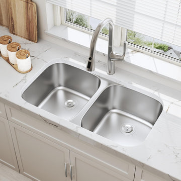 32 Inch Undermount 50/50 Double Bowl Stainless Steel Kitchen Sink | 304 Stainless Steel, 18 Gauge Thickness