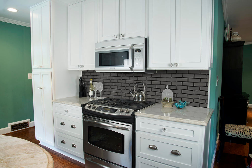 Glass Mosaic Tile | Metallic Gray Bevel Subway | 11" x 14"