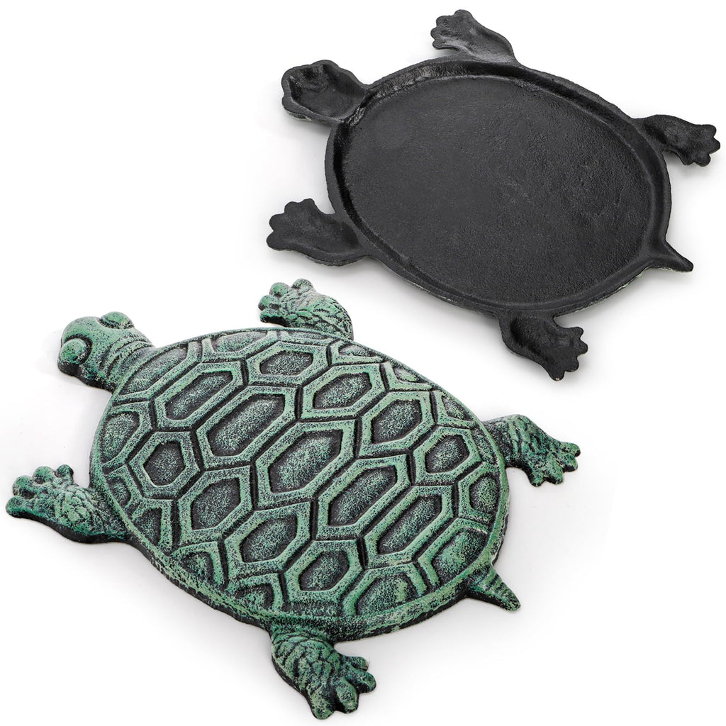 Cast Iron Turtle Stepping Stone, Sturdy Metal Stepping Mat for Front Door, Garden, Lawn and Yard, Verdigris Tortoise