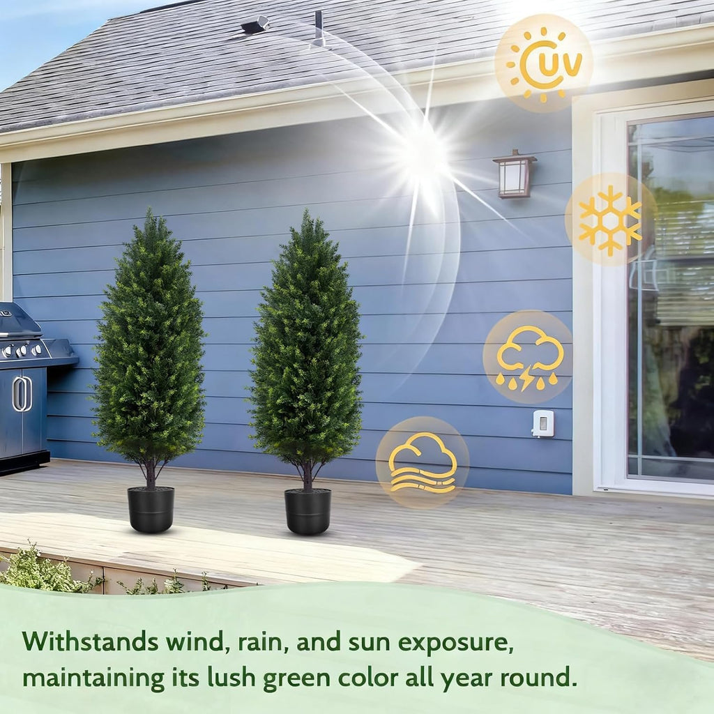 3FT Artificial Topiary Trees Outdoor Faux Cedar Tree with Planter, Potted Realistic Fake Bushes Plants Artificial