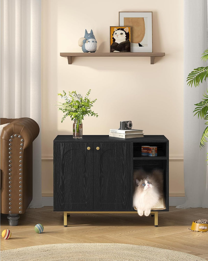 Cat Litter Box Enclosure, Hidden Litter Box Furniture with Storage