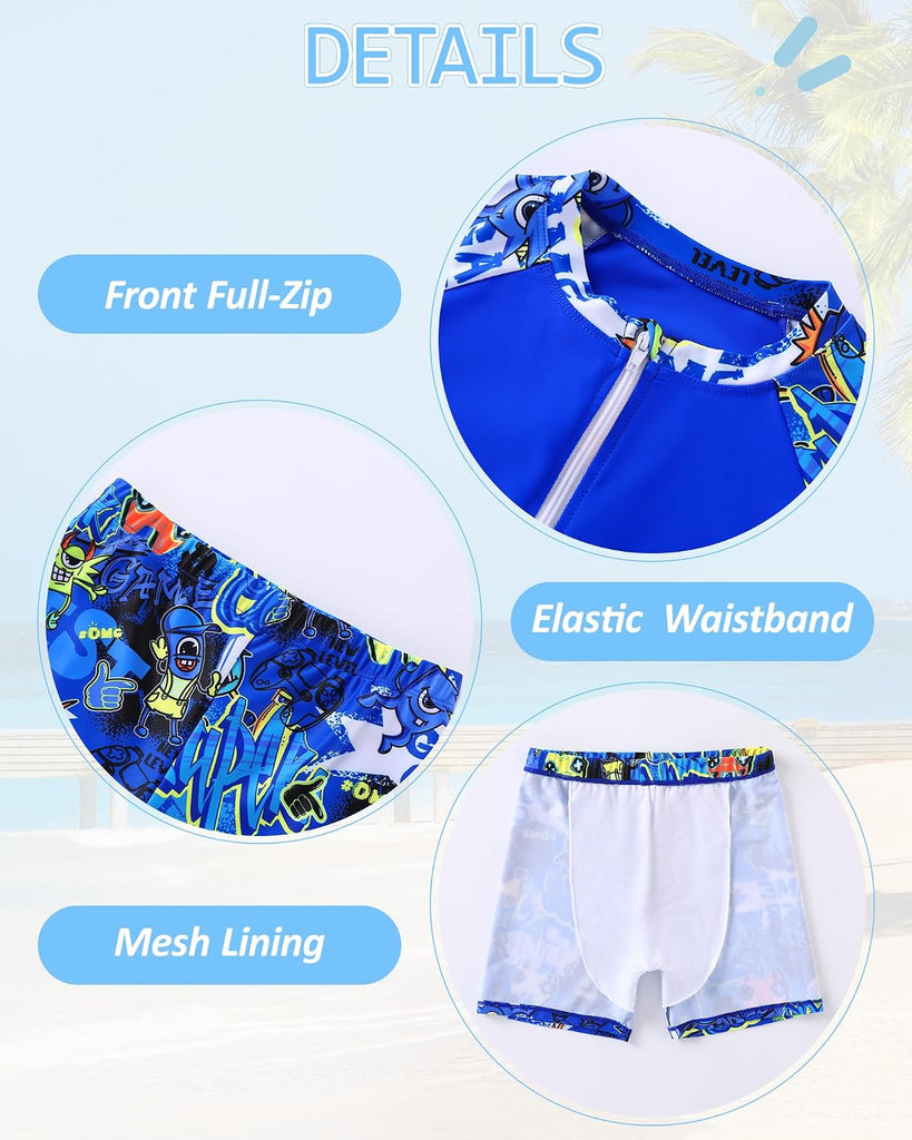 Boys Two Piece Swim Set Rash Guard Long Sleeve Swimsuits Kids UPF 50+ Bathing Suit
