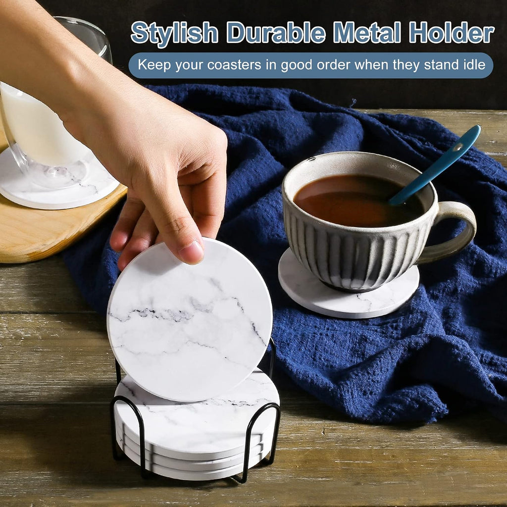 Absorbent Coasters for Drinks,Ceramic Coaster with Holder Durable - Set of 6