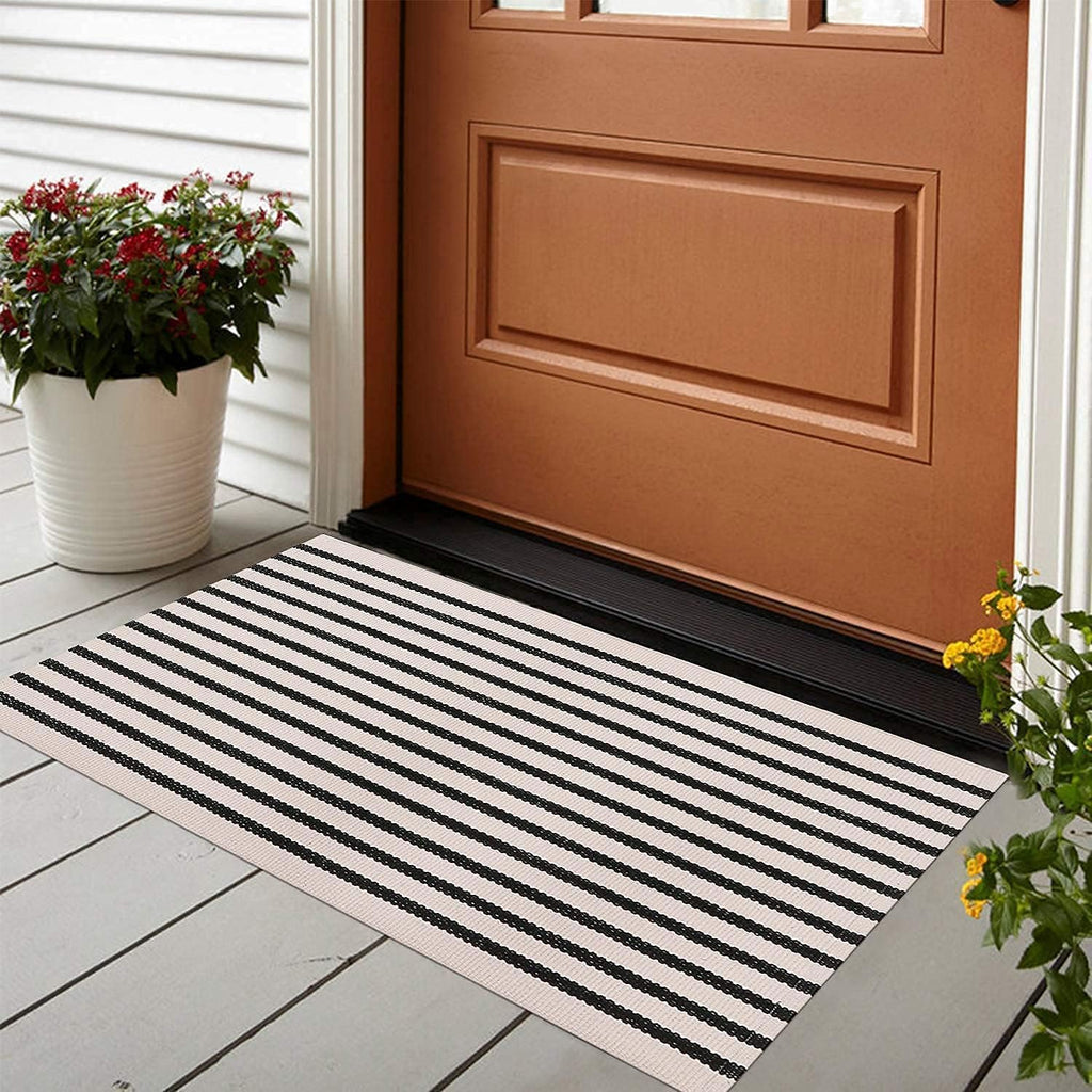 2x3 Outdoor Layering Rug for Front Porch Small Striped Under Doormat
